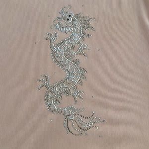 Christine Alexander light pink tank with crystal dragon embroidery. Womens small